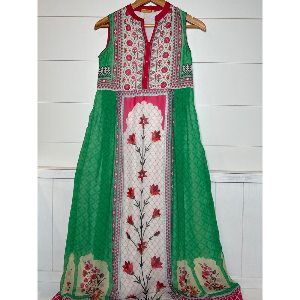 ATEESA Green/Pink Floral Dress Quarter Button Down, Lined - BEAUTIFUL NWOT Small